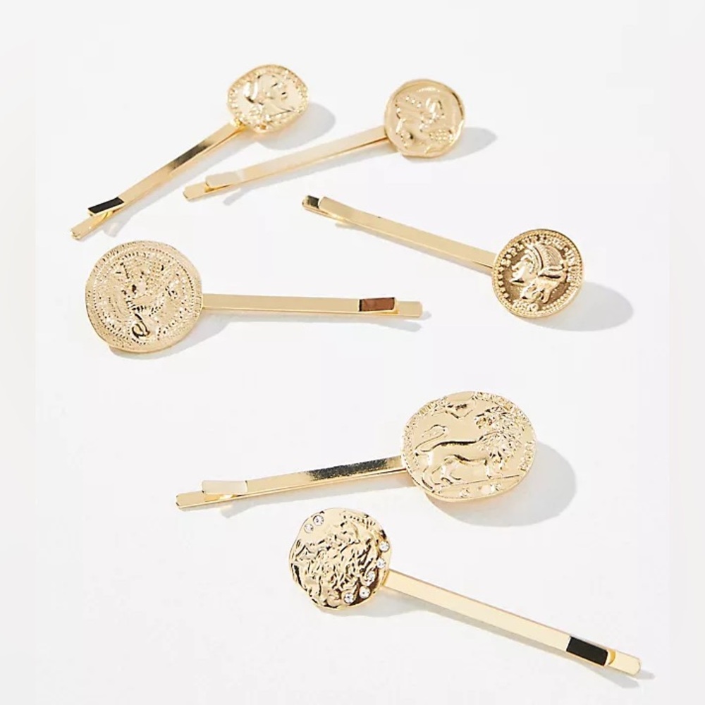 NWOT Anthropologie Set of Six Coins Bobby Pins in Gold